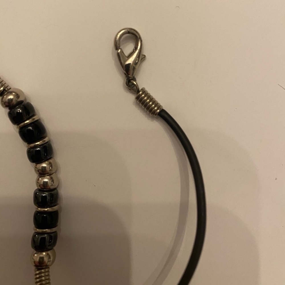 VTG Y2K Black Glass Silver Beaded Corded Coiled Ankle Bracelet Rare OS - Picture 4 of 8